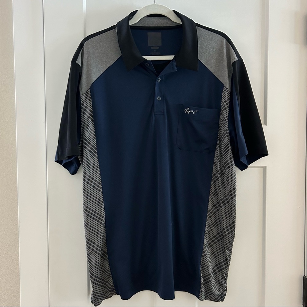 Greg Norman Blue and Gray Color-Block Polo Shirt‎ Size XL